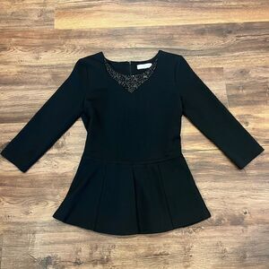 Sugarlips Black Gemmed 3/4 Sleeve Peplum Blouse
